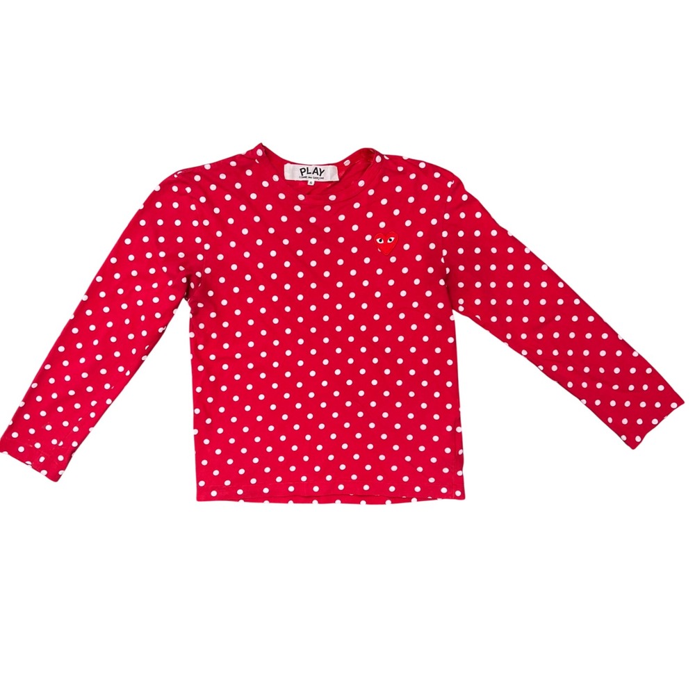 Comme des Garcons Play Red Polka Dot Heart Logo Long Sleeve Shirt S